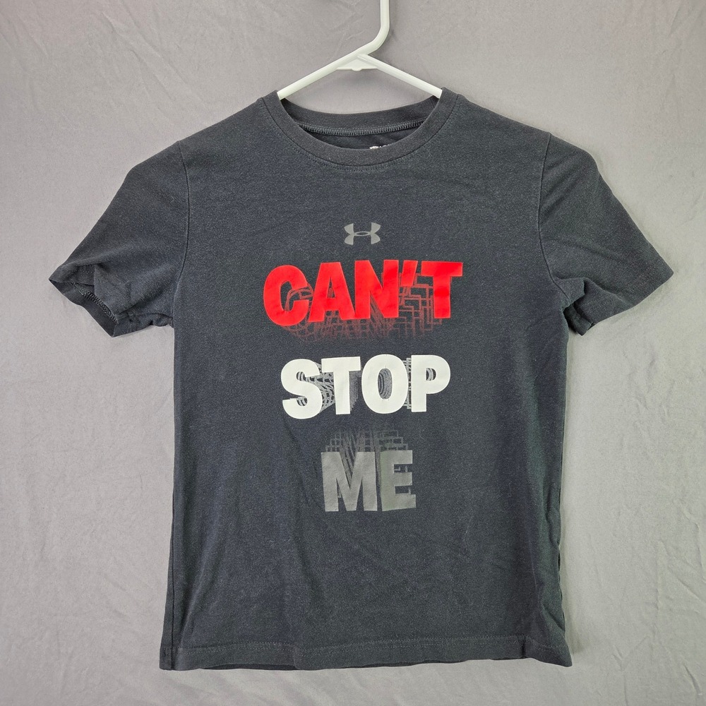Under Armour Graphic Tee Boys Small Gray Cant Stop Me HeatGear Loose Fit Shirt